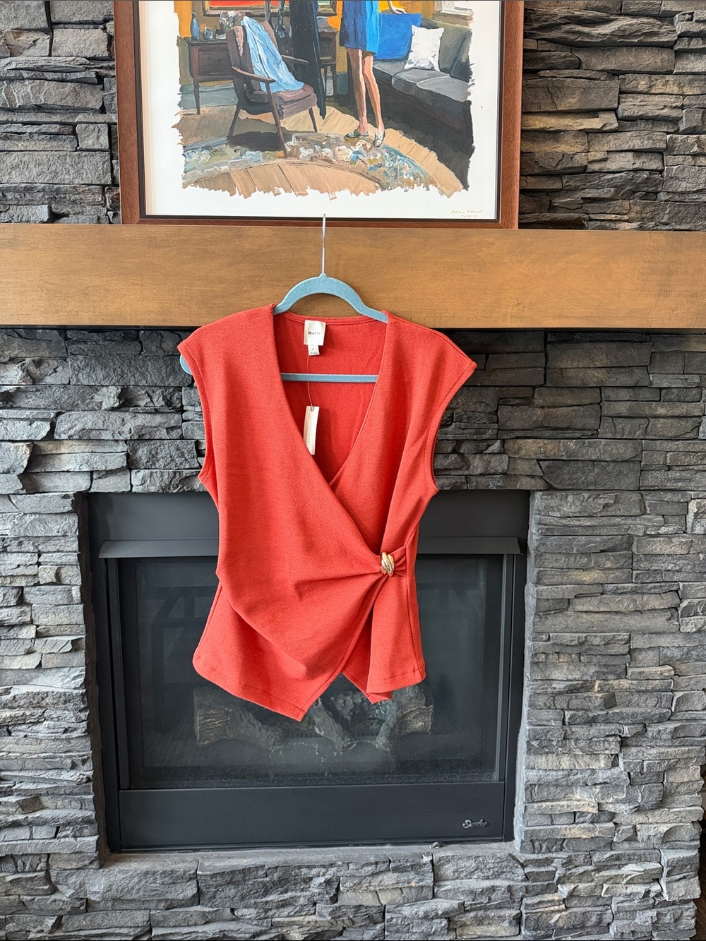 Maeve Coral-Red Wrap Tank with Gold Buckle - Picture 6 of 6